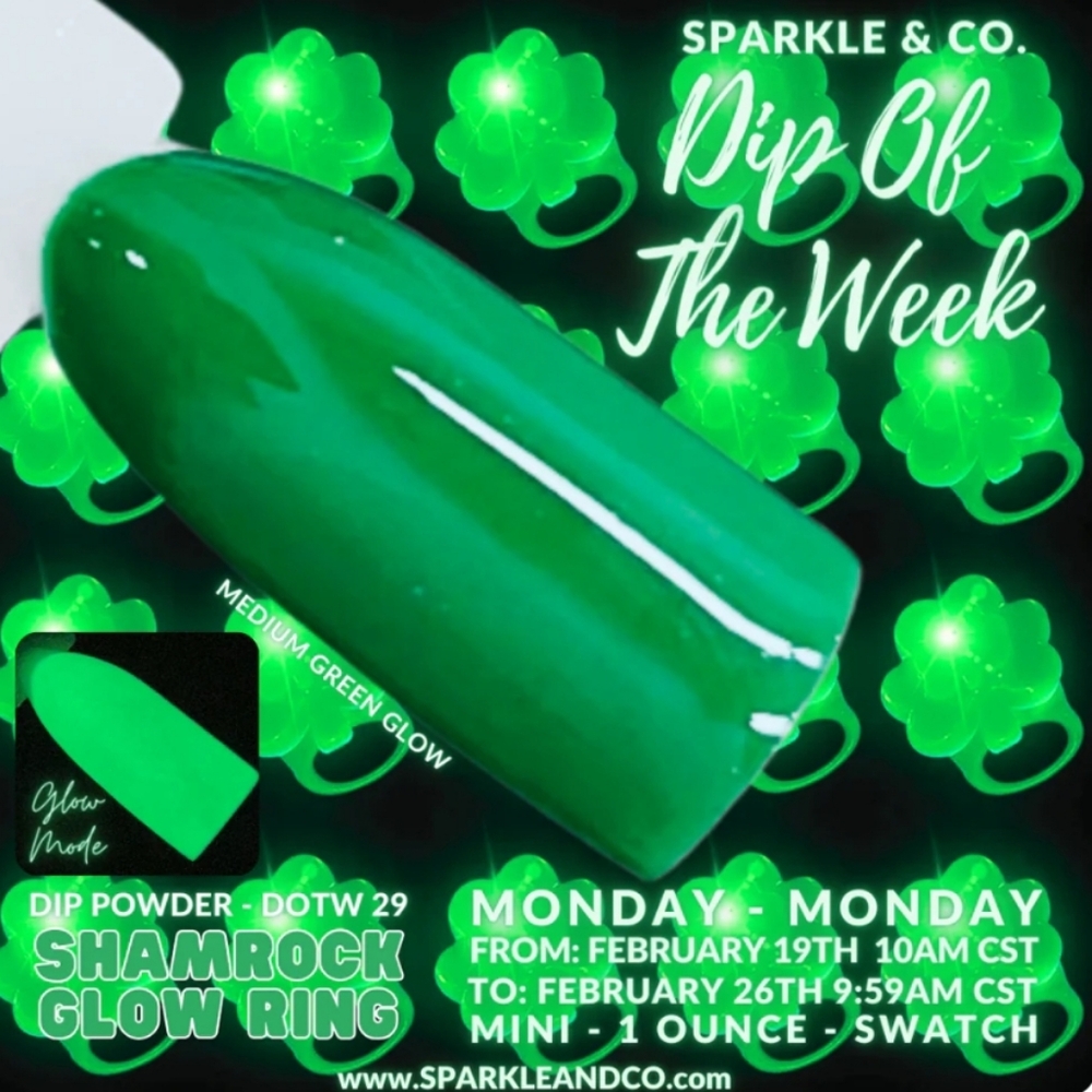 Sparkle & Co Dip Powder Shamrock Glow Ring DOTW 29